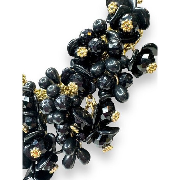 Talbots Black Acrylic Flower Cluster Goldtone Chunky Bib Necklace 18.5-21.5” - Picture 4 of 10